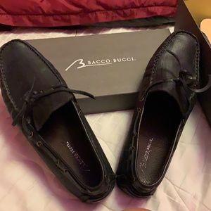Bacco Bucci Black Leather loafers made in Italy.